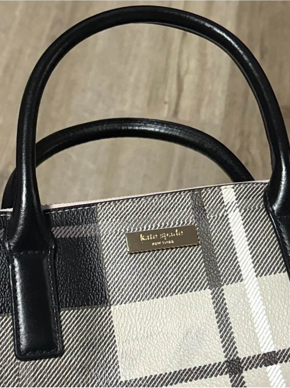 kate spade Black, Gray and Cream Plaid Dome Satchel